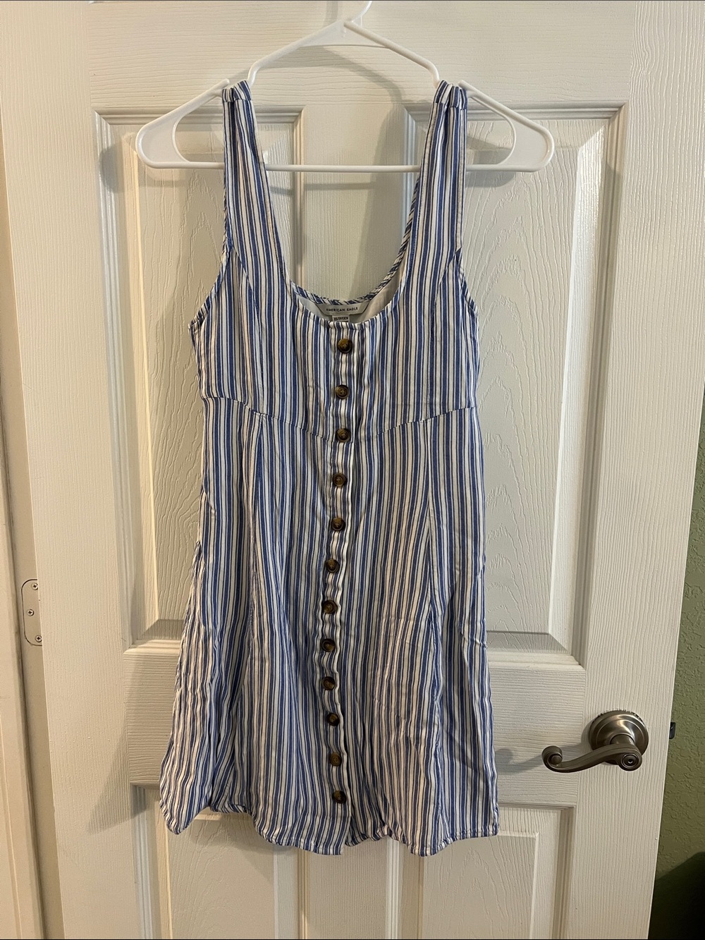 American Eagle Outfitters Blue and White Striped Button-Front Mini Dress